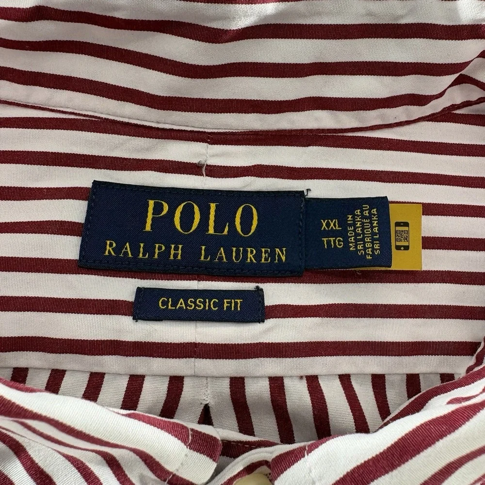 Polo Ralph Lauren Shirt Mens 2XL Classic Fit Red White Striped Button Down